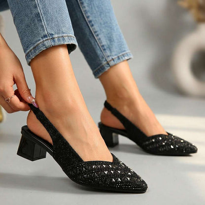 Women's Slingback Heels with Jewel Embellishments