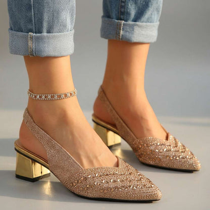 Women's Slingback Heels with Jewel Embellishments