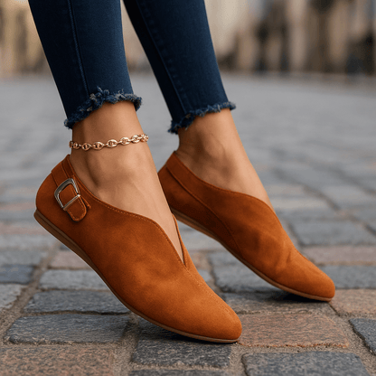 Women's Slip-On Loafers with Adjustable Side Buckle