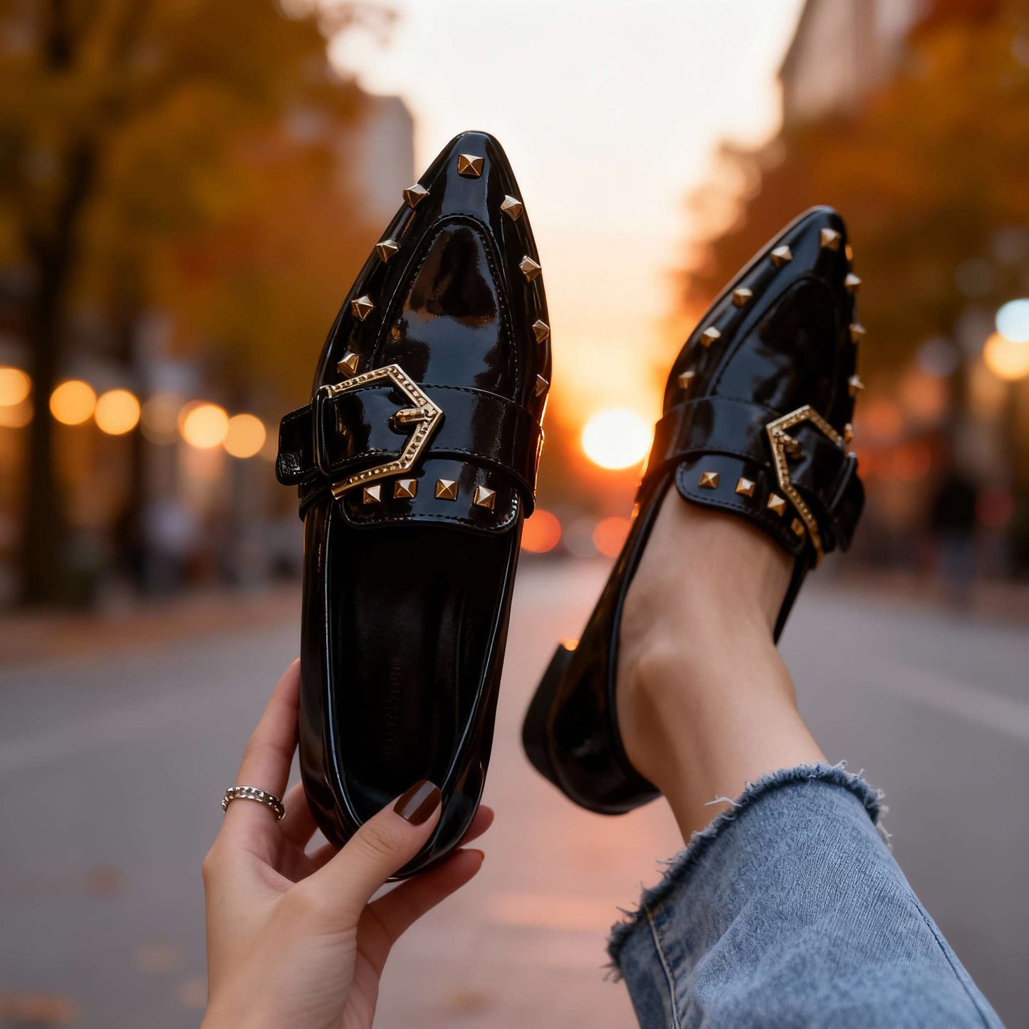 Women's Slip-On Shoes with Studded Accents
