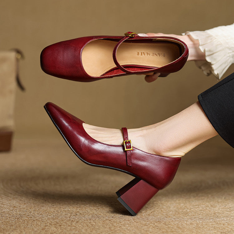 Women's Square Toe Heels with Mary Jane Strap