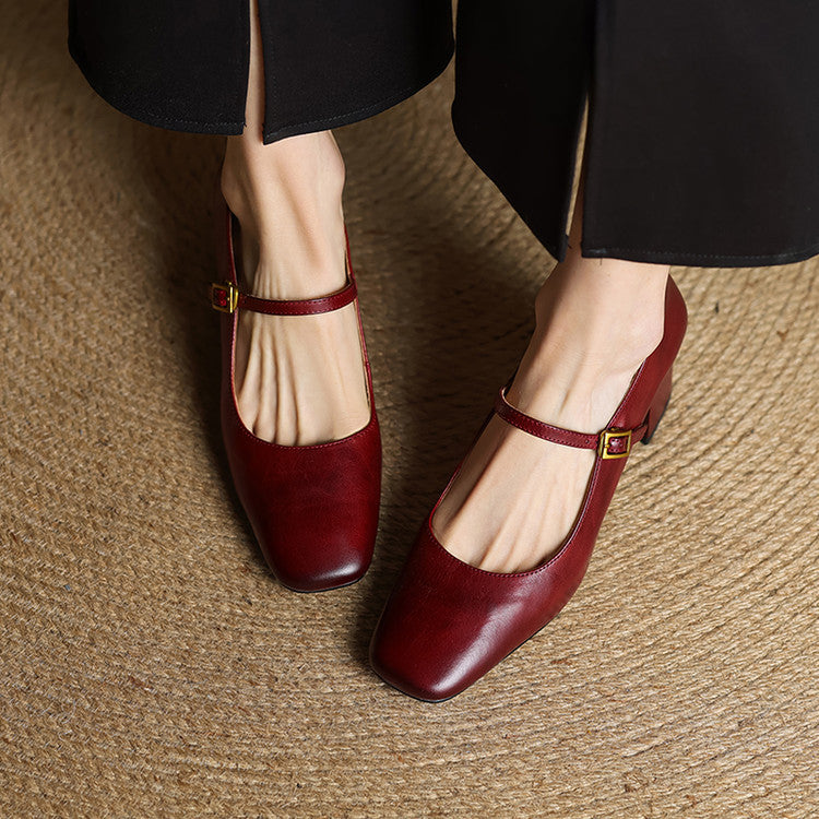 Women's Square Toe Heels with Mary Jane Strap