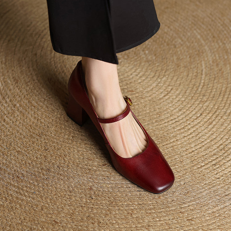 Women's Square Toe Heels with Mary Jane Strap