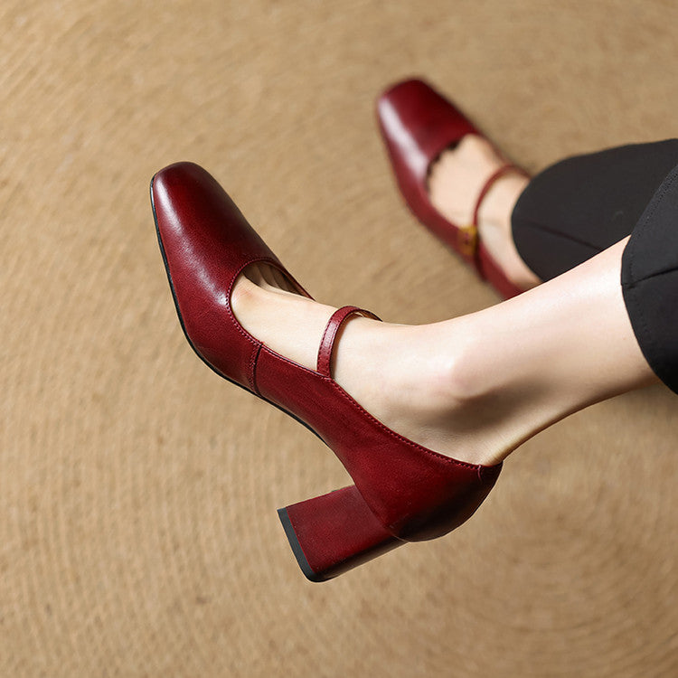 Women's Square Toe Heels with Mary Jane Strap