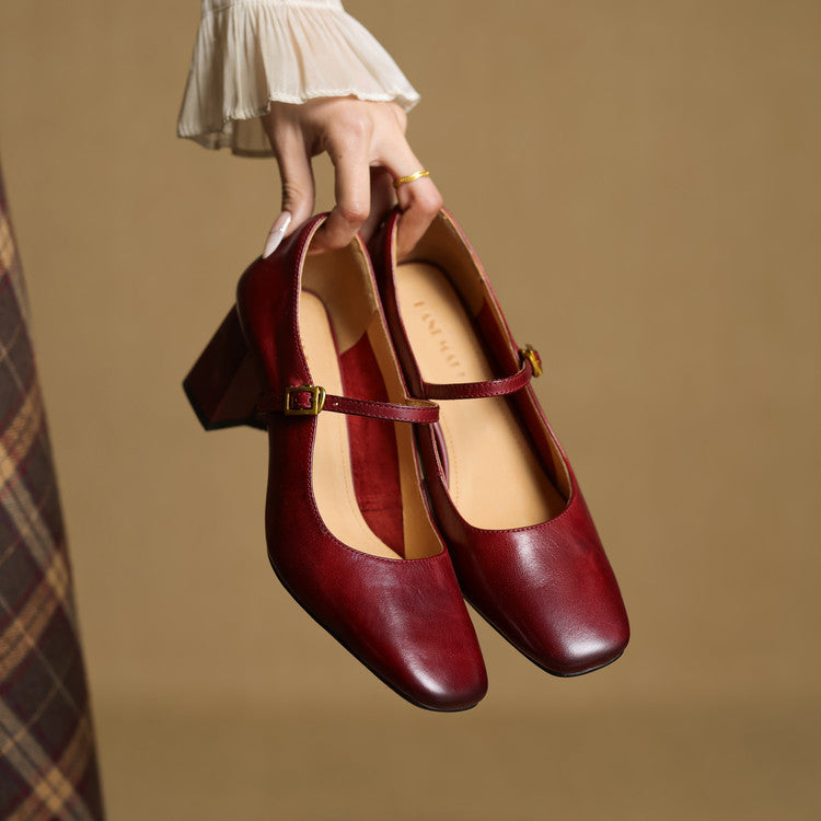 Women's Square Toe Heels with Mary Jane Strap