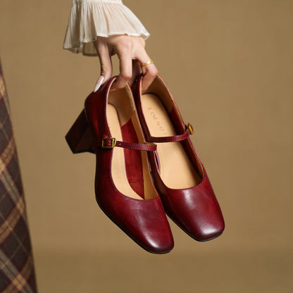Women's Square Toe Heels with Mary Jane Strap