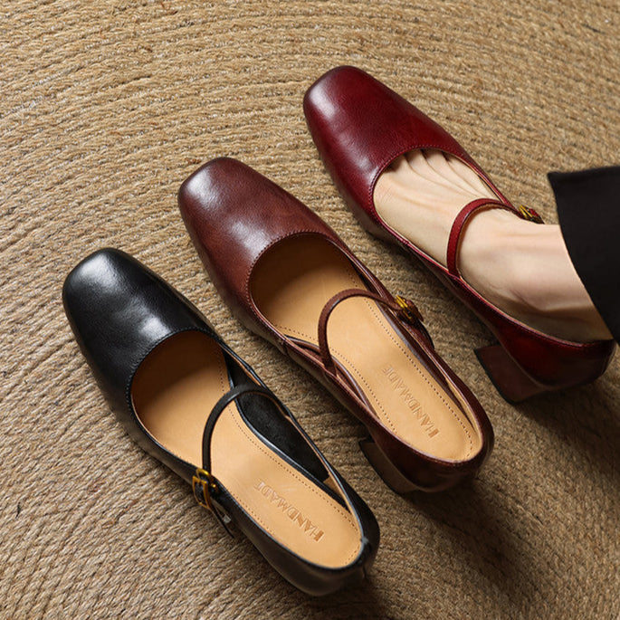 Women's Square Toe Heels with Mary Jane Strap