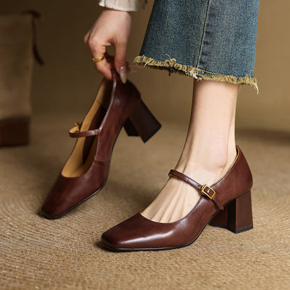 Women's Square Toe Heels with Mary Jane Strap