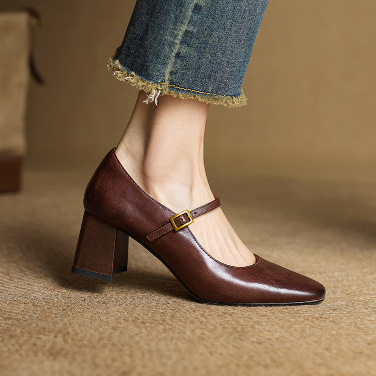 Women's Square Toe Heels with Mary Jane Strap