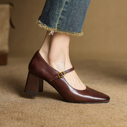 Women's Square Toe Heels with Mary Jane Strap
