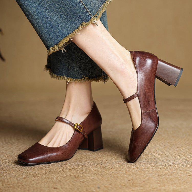 Women's Square Toe Heels with Mary Jane Strap