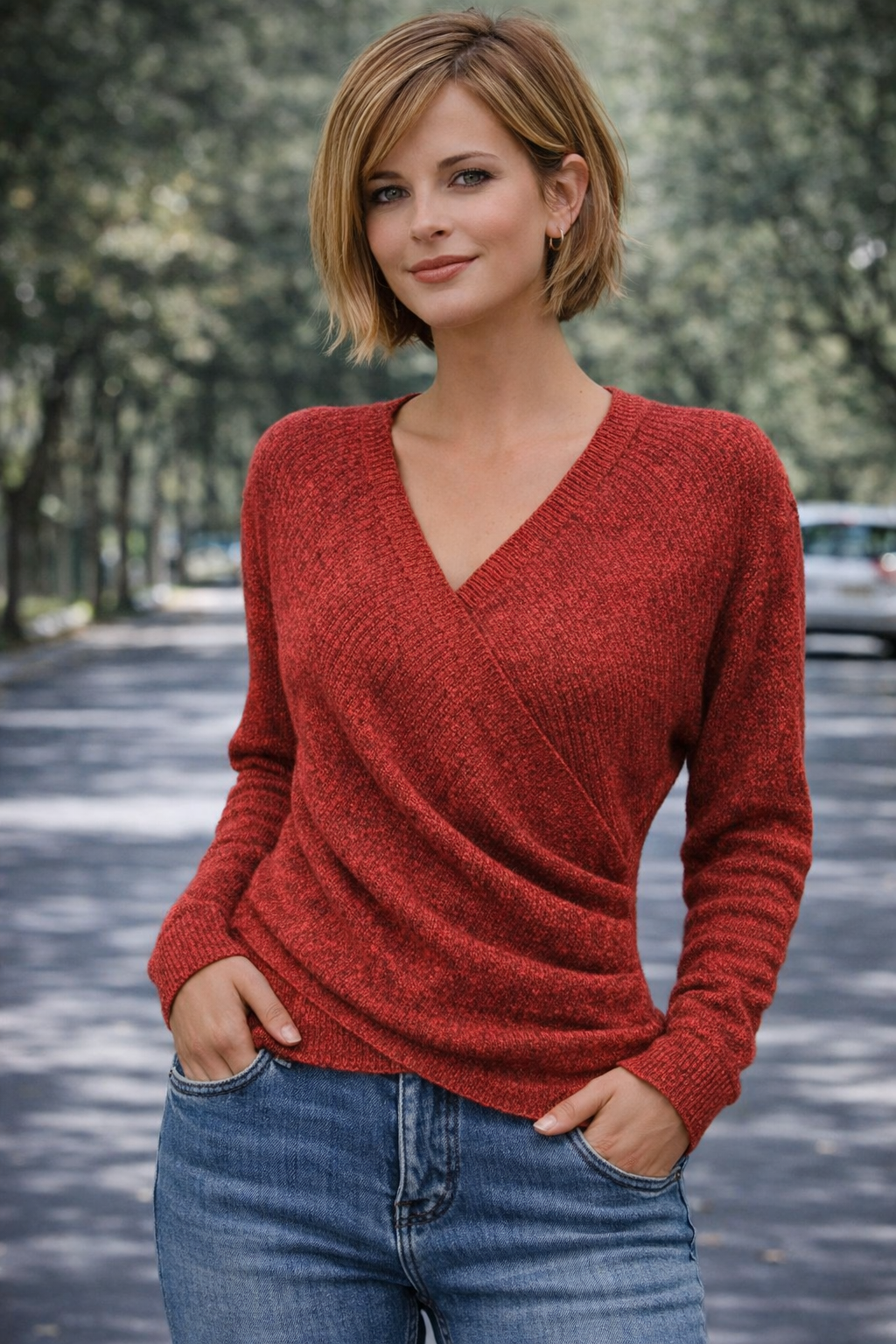 Women's Stretch-Knit Wrap Sweater with Crossover V-Neck