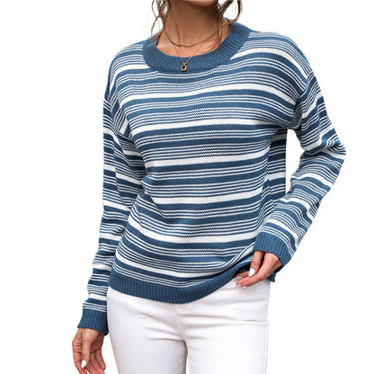 Women's Striped Knitted Sweater with Casual Fit