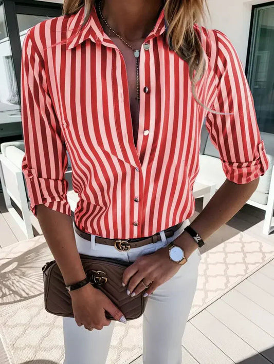 Women's Striped Shirt with Short Sleeves