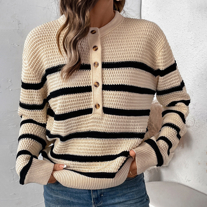 Women's Striped Sweater with Button Placket