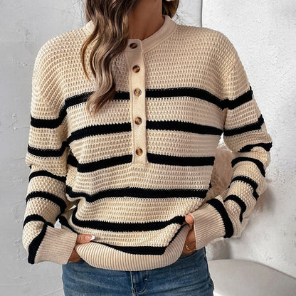 Women's Striped Sweater with Button Placket