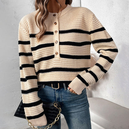 Women's Striped Sweater with Button Placket