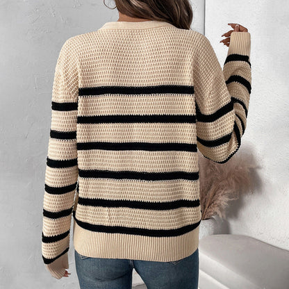 Women's Striped Sweater with Button Placket