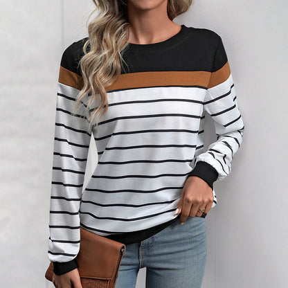 Women's Striped Sweater with Contrasting Sleeves