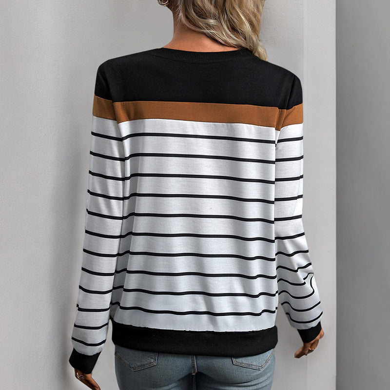 Women's Striped Sweater with Contrasting Sleeves