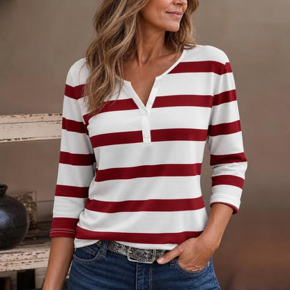 Women's Striped V-Neck Top in Lightweight Fabric for Everyday Comfort