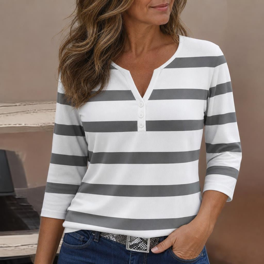 Women's Striped V-Neck Top in Lightweight Fabric for Everyday Comfort