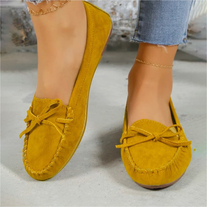 Women's Suede Slip-On Flats with Bow Detail