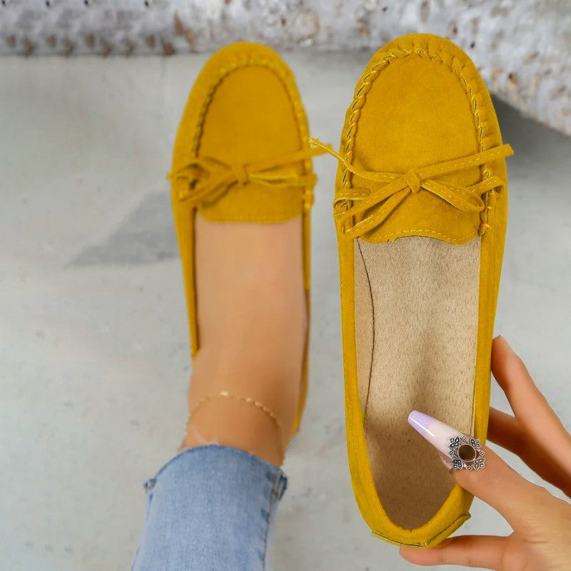 Women's Suede Slip-On Flats with Bow Detail