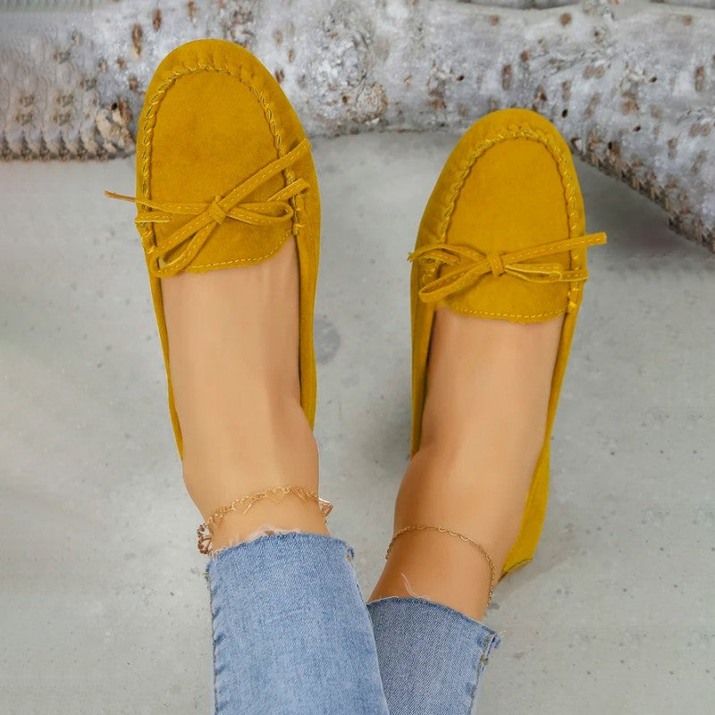 Women's Suede Slip-On Flats with Bow Detail