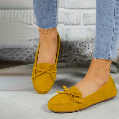 Women's Suede Slip-On Flats with Bow Detail