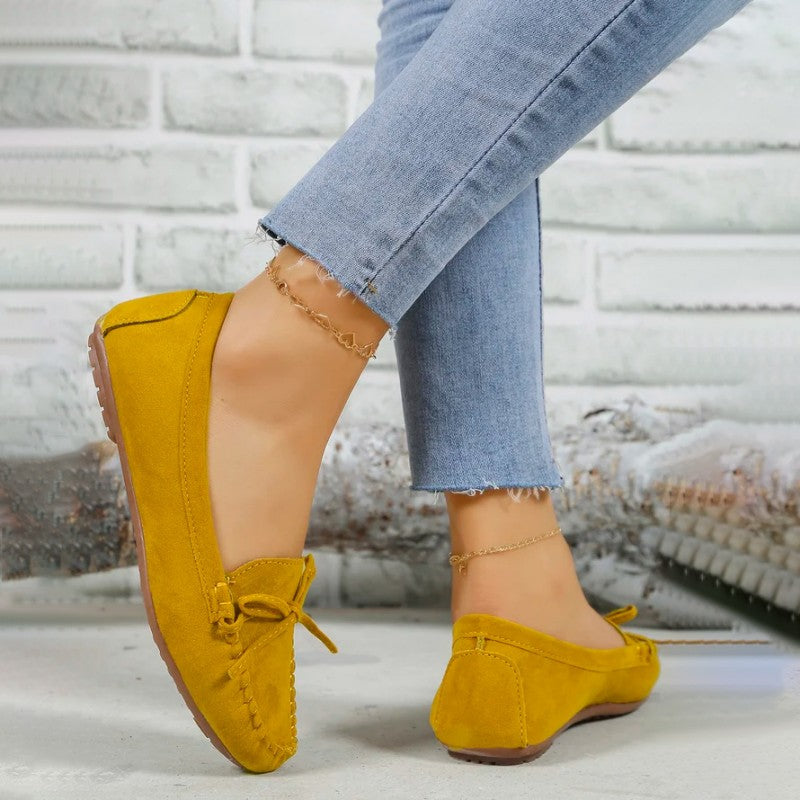 Women's Suede Slip-On Flats with Bow Detail