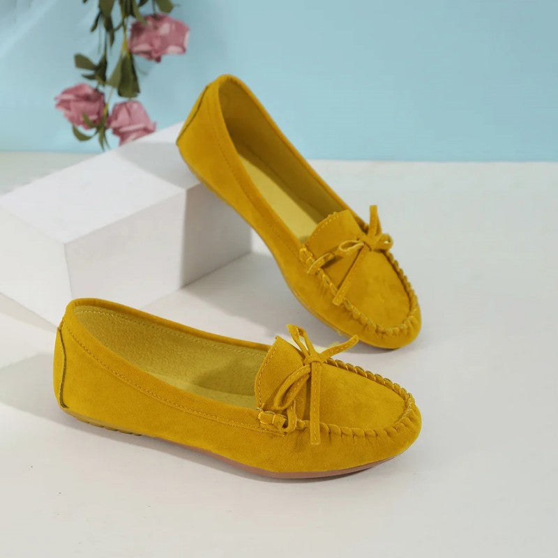 Women's Suede Slip-On Flats with Bow Detail