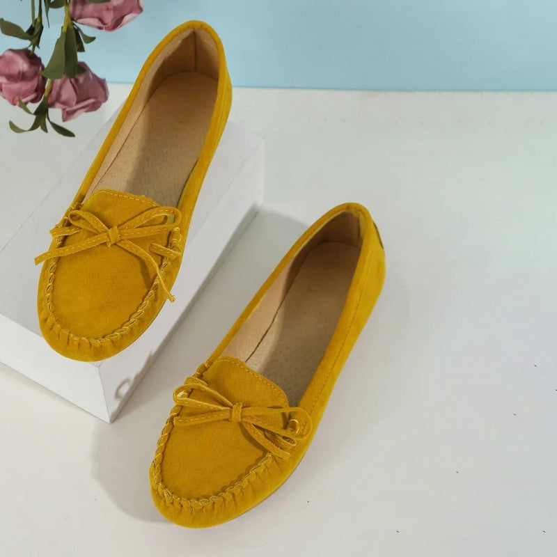 Women's Suede Slip-On Flats with Bow Detail