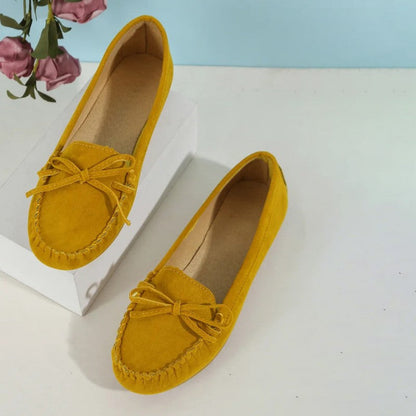 Women's Suede Slip-On Flats with Bow Detail