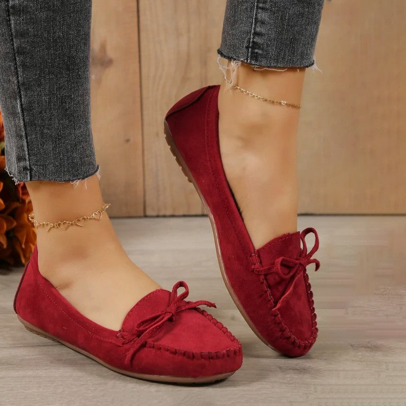 Women's Suede Slip-On Flats with Bow Detail