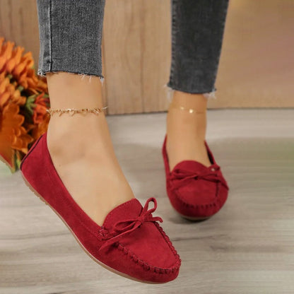 Women's Suede Slip-On Flats with Bow Detail