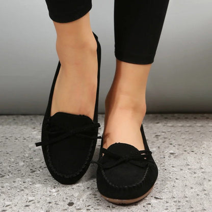 Women's Suede Slip-On Flats with Bow Detail