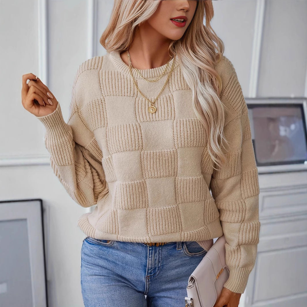 Women's Sweater with Modern Checkered Design