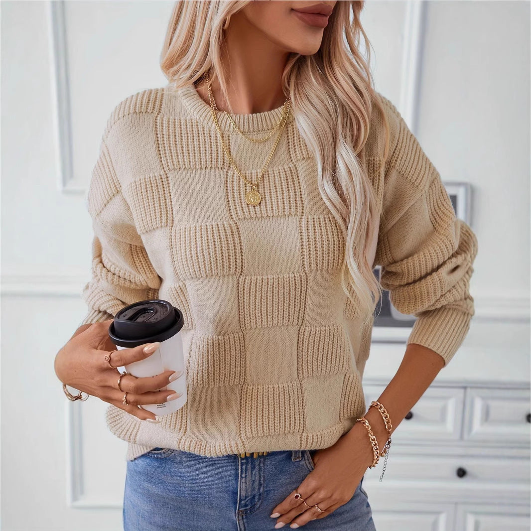 Women's Sweater with Modern Checkered Design