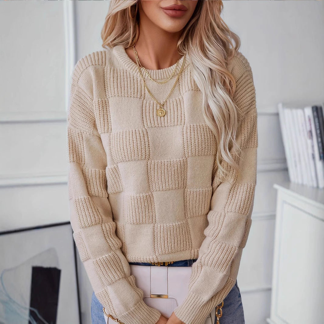 Women's Sweater with Modern Checkered Design