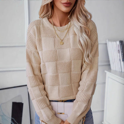 Women's Sweater with Modern Checkered Design