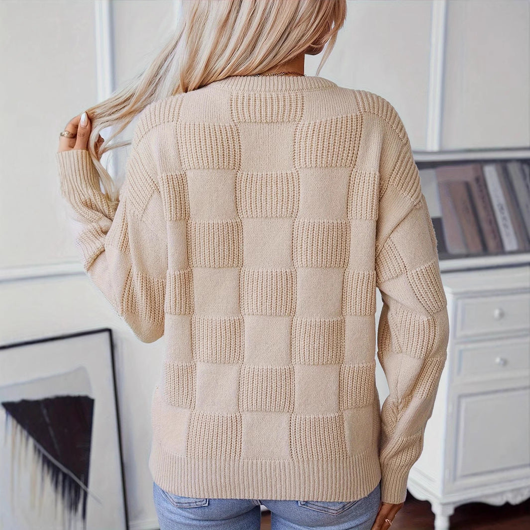 Women's Sweater with Modern Checkered Design