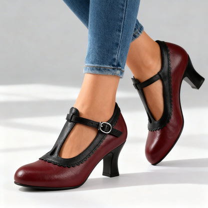 Women's T-Strap Loafers with Scalloped Detail