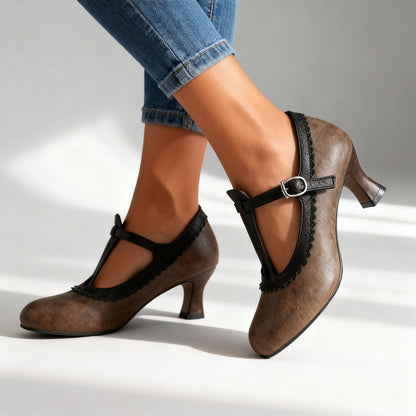 Women's T-Strap Loafers with Scalloped Detail