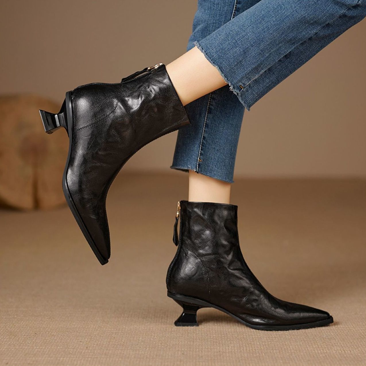 Women's Textured Ankle Boots with Sculpted Heel