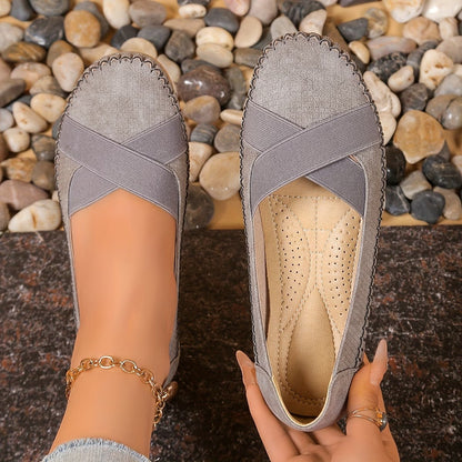 Women's Textured Ballet Flats with Cross-Strap Design