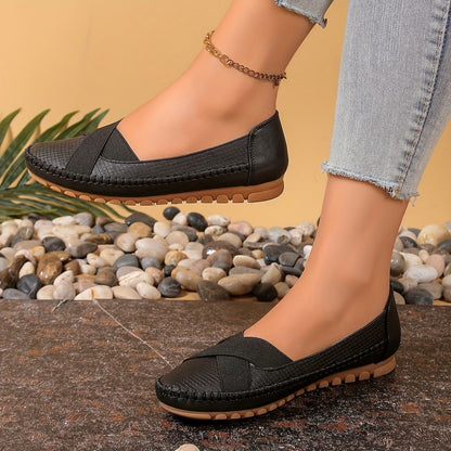 Women's Textured Ballet Flats with Cross-Strap Design
