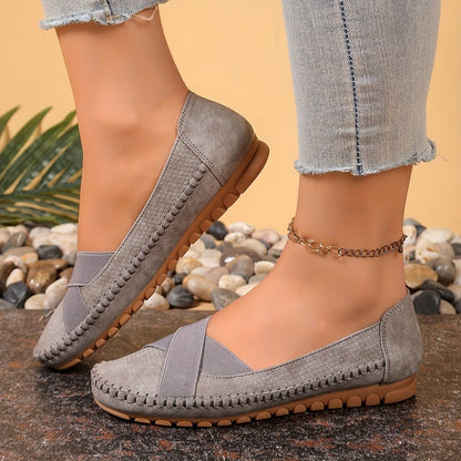 Women's Textured Ballet Flats with Cross-Strap Design