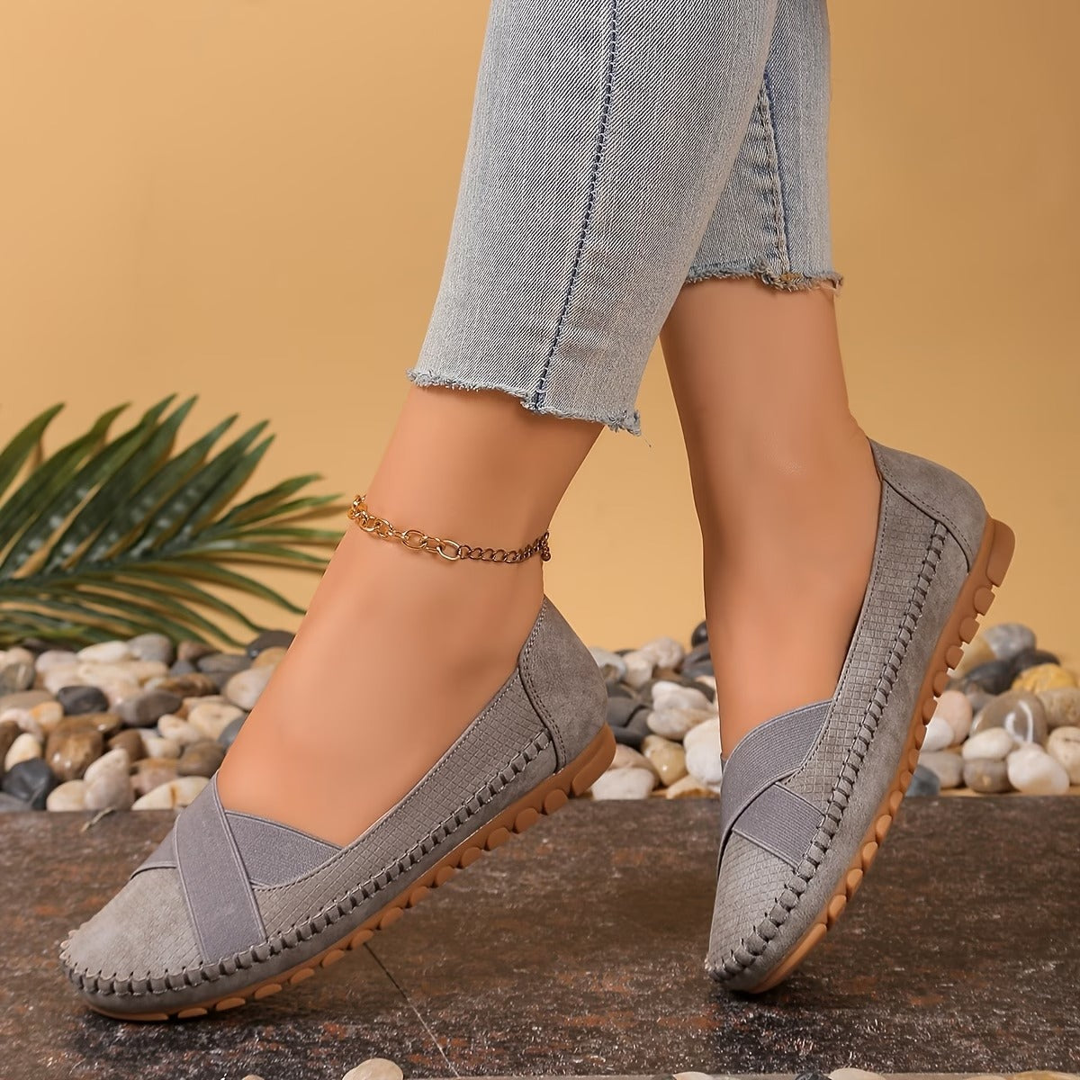 Women's Textured Ballet Flats with Cross-Strap Design