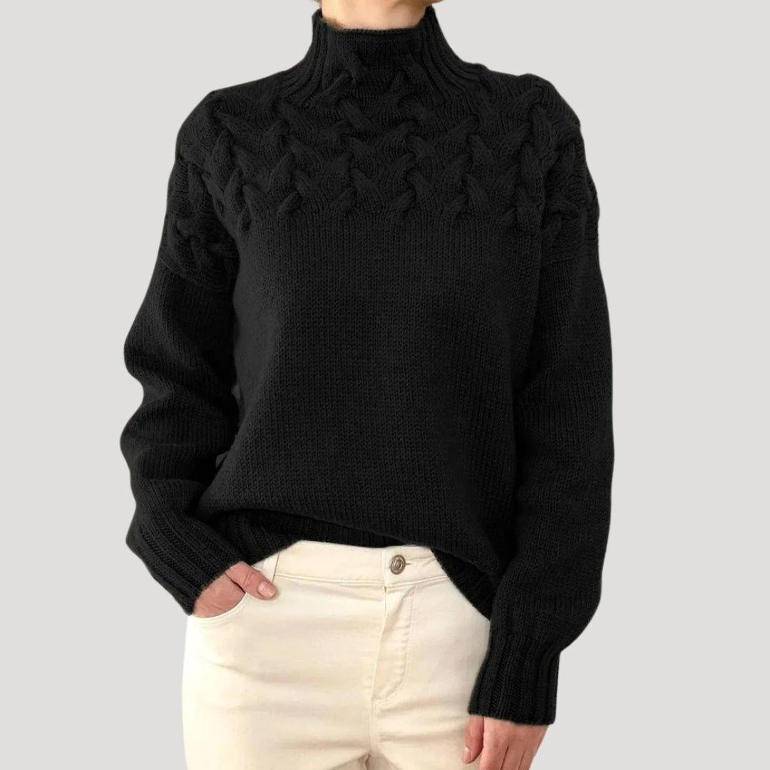 Women's Textured Cable Knit Jumper with Turtleneck